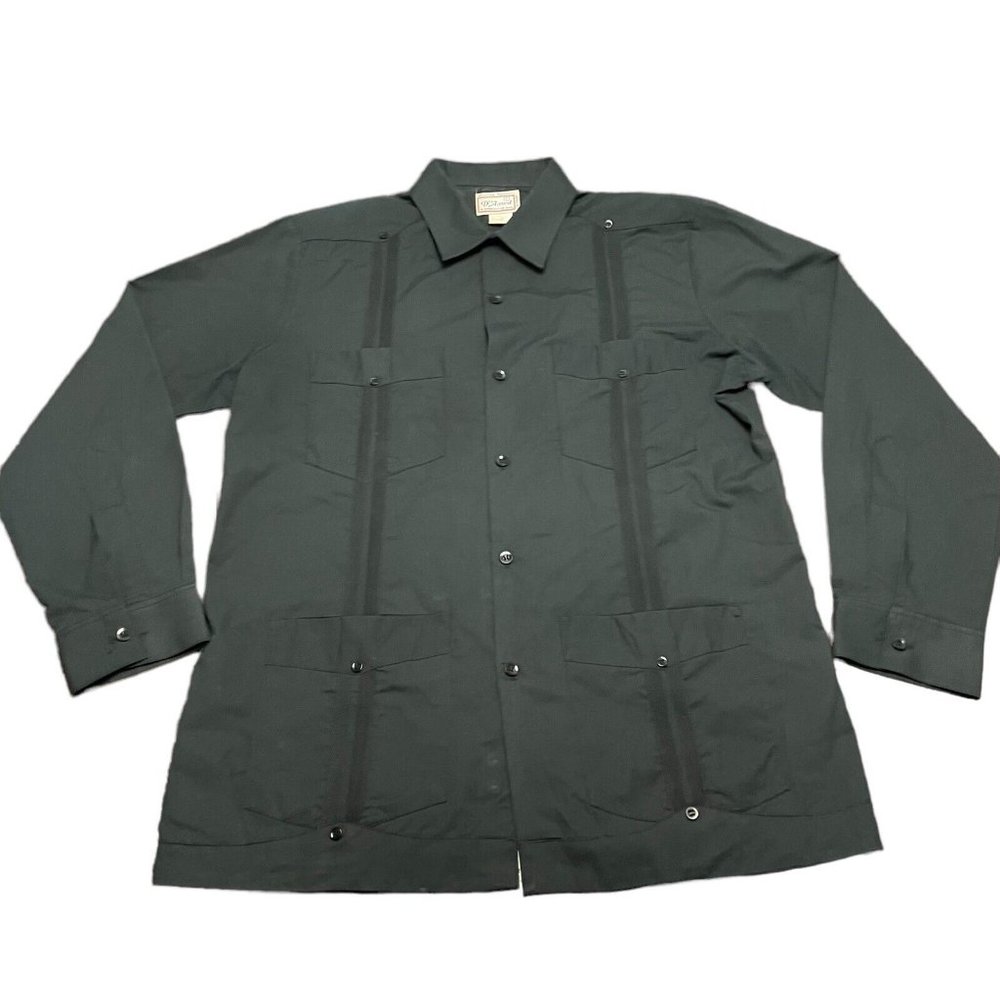 D'accord Mens Luxury Edition Guayabera Shirt Size Large Long Sleeve Black